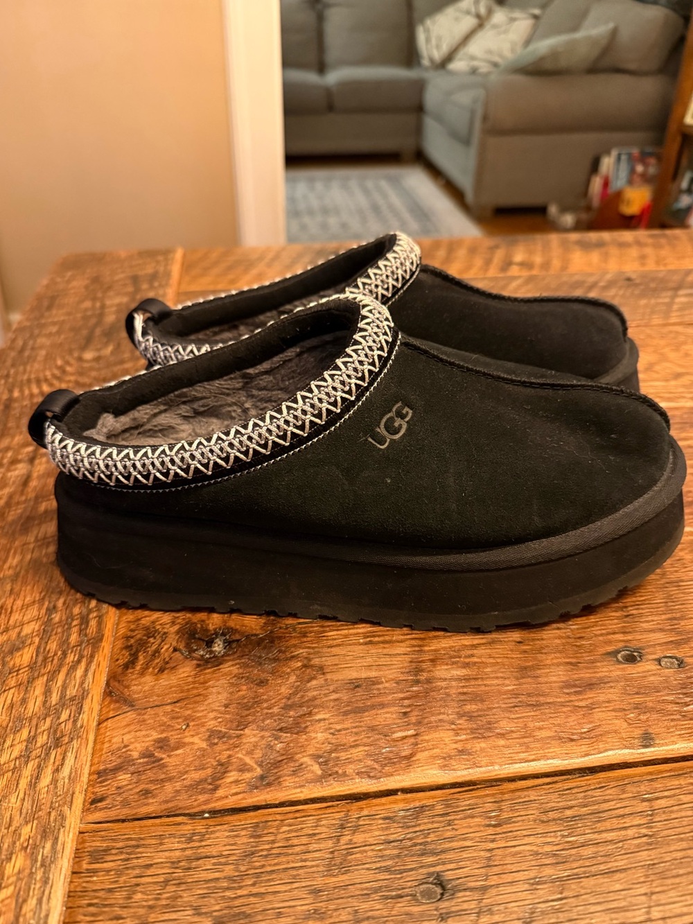 UGG Talsman Black Platform Suede Slip-On Shearling-Lined